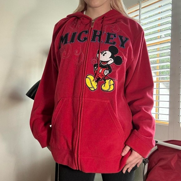 Vintage Disney Mickey Red Zip-Up Fleece Hoodie – Size XXL - Picture 2 of 6